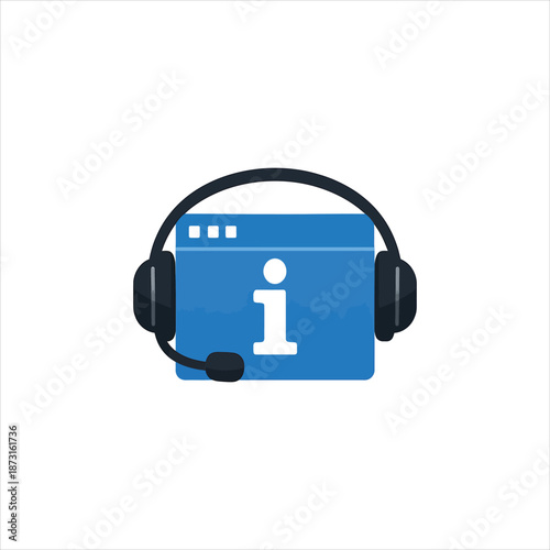 Vector of headphones and website with i letter. Symbol of web technical information. Icon of internet user manual instruction new