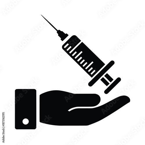 Vector illustration of hand holding medical syringe for vaccination