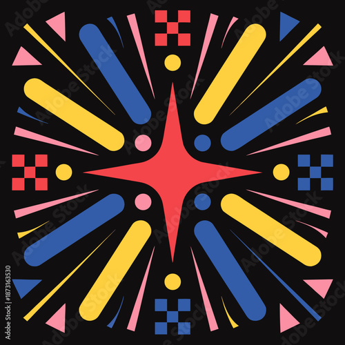 Create a vibrant flat vector design for summer season with star, shape, and color elements