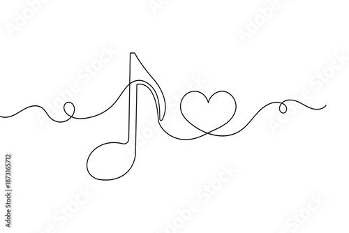 Music note symbol continuous line art with minimalist design and clean outline vector illustration