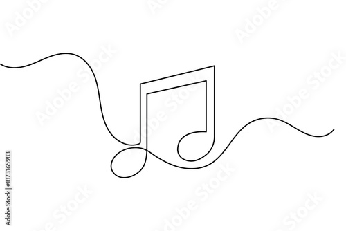 Music note symbol continuous line art with minimalist design and clean outline vector illustration