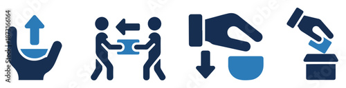 donation charity hand money icon set