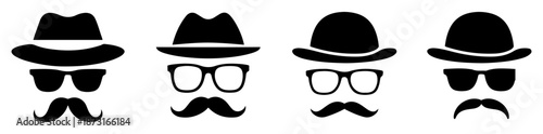 gentleman man mustache hat icon set
