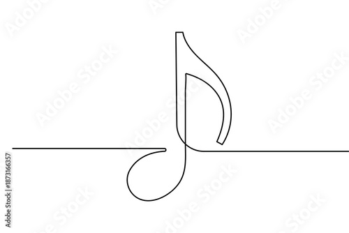 Music note symbol continuous line art with minimalist design and clean outline vector illustration
