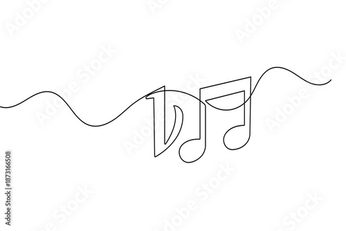 Music note symbol continuous line art with minimalist design and clean outline vector illustration