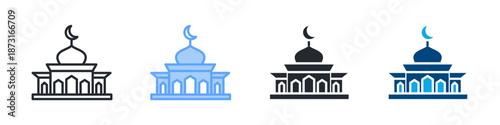 Mosque Icon Set Multiple Style. Designed In Outline, Blue, Glyph, Dual Tone