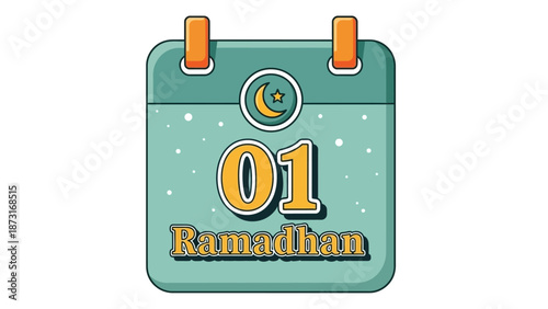 Calendar page displaying the start of Ramadhan on the first day with crescent moon symbol