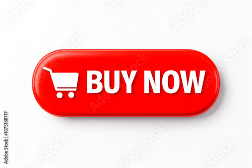 Red buy now button with a shopping cart icon for online purchases and e-commerce.
