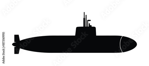 Black vector silhouette of a submarine on a white background.
