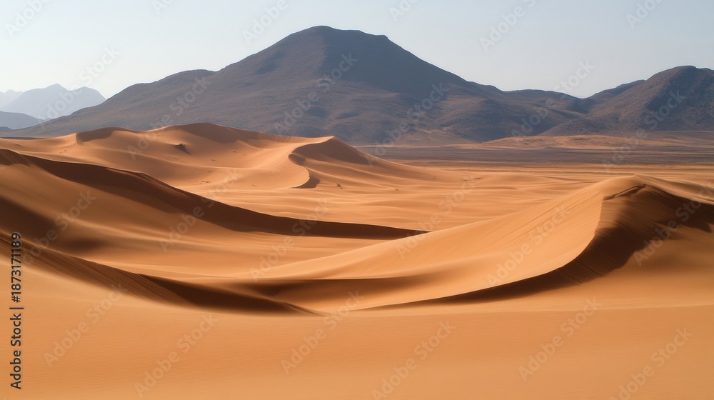 Naklejka premium A sparse desert with occasional cacti dotting the endless sand dunes.
