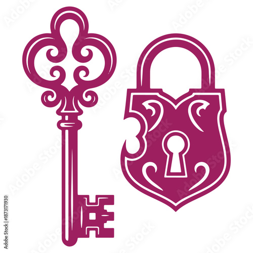 Vintage Key and Lock Illustration Set for Decorative Designs and Crafts