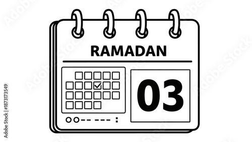Calendar page illustrating the third day of Ramadan, shown from a direct viewpoint, with a simple line art style.
