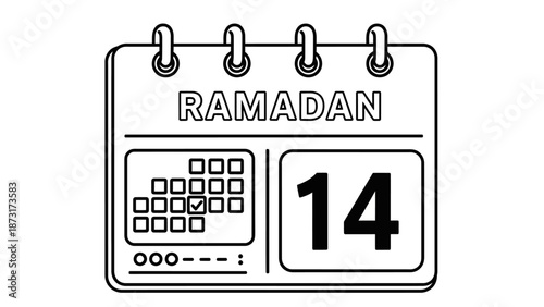 Calendar page displaying Ramadan date 14 in a simple illustration style