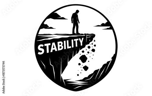 Silhouette of person on cliff representing risk and stability