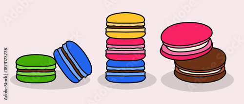 Simple Macaron Vector Illustration Bundle with Colorful Flat Style for Bakery, Cafe Menu, Packaging, and Food Design