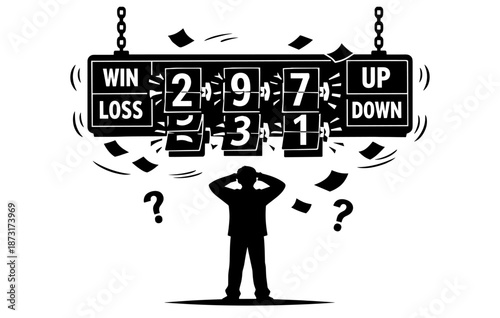 Silhouette of a person confused by changing numbers on a game board