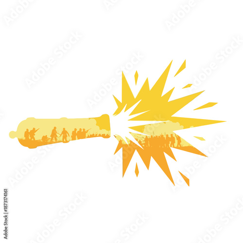 Cannon blast with people silhouette
