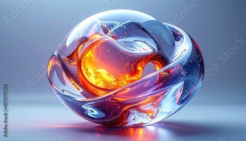 Futuristic AI core made of glass and liquid metal on solid background 3D render.