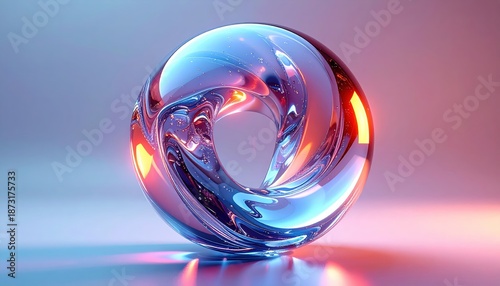 Futuristic AI core made of glass and liquid metal on solid background 3D render.