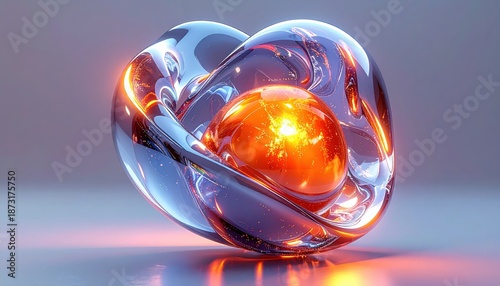 Futuristic AI core made of glass and liquid metal on solid background 3D render.