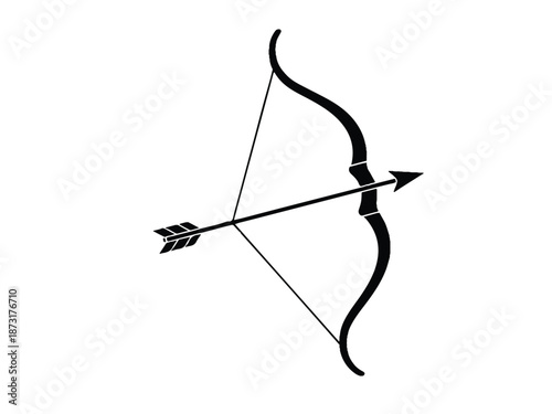 Classic outline illustration of an archery bow with an arrow nocked, aiming forward
