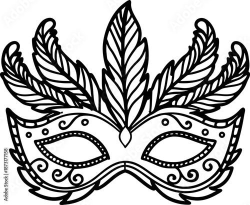 Decorative masquerade mask with intricate feather design for carnival or costume party