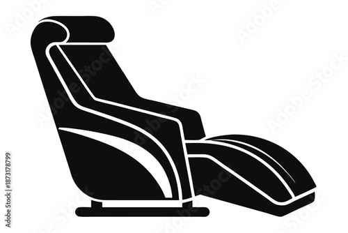 Professional Massage Recliner Silhouette Vector Icon, black and white wellness furniture illustration for spa and health.