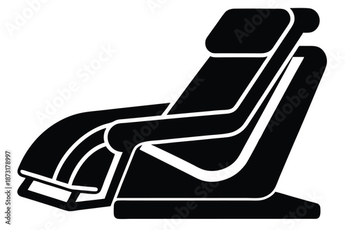 Relaxation Furniture Massage Chair Silhouette Vector, black and white electric recliner icon for wellness and home decor.