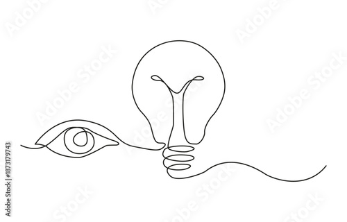 Light bulb continuous one line drawing illustration, Single line vector illustration with editable stroke. Isolated on transparent background. 