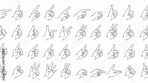 A comprehensive collection of human hand gestures and finger counting in line art illustration