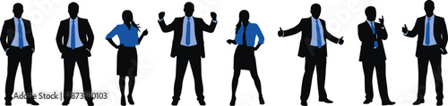 Business people silhouettes standing full length isolated on white corporate team success professional office career leadership illustration collaboration diversity concept