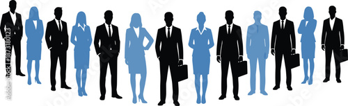 Business People Silhouettes Standing in Row Representing Corporate Teamwork, Professional Workforce Diversity, Leadership, Management Concept Vector Illustration Design