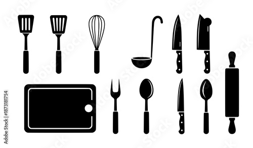 Kitchen Utensils Silhouette Vector Cooking Tools Clipart Set