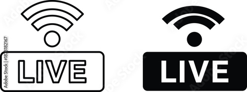 Live Stream Icon Set with Wireless Signal for Digital Broadcasting Online Video Content Social Media Real Time Communication and Internet Connection