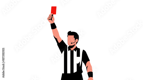 Soccer Referee Holding Red Card Against Player on Field.