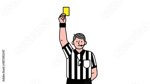 Cartoon Referee Holding Up a Yellow Card.