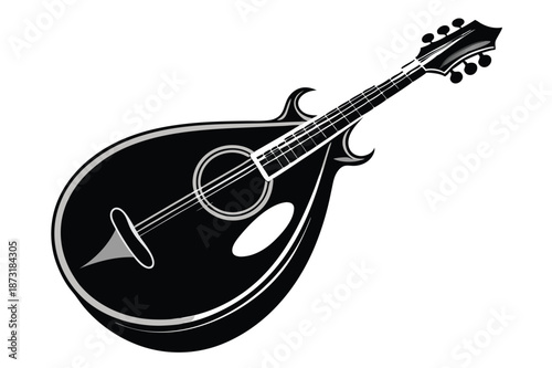 Fotografie Mandolin Outline Silhouette, Solid Black Vector Icon for Hobbyists, Musicians an