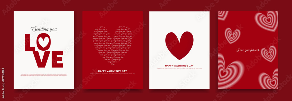 Naklejka premium Happy Valentine’s Day Love Poster with Heart Typography Design Valentine’s Day Love Background with Heart Pattern and Romantic Text, vector illustration.