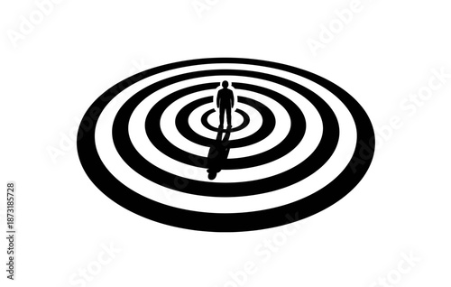 Silhouette of person on target symbol with concentric circles