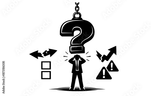 Businessman facing stressful decisions with imminent uncertainty