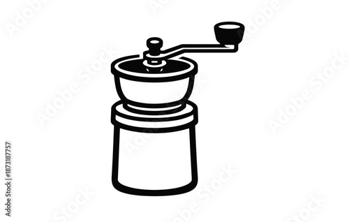 Manual coffee grinder with hand crank for fresh brewing in simple illustration