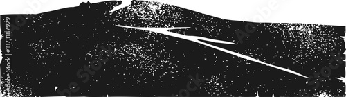 Distressed black brush stroke with textured speckled pattern and uneven edges