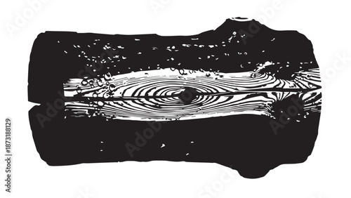 Abstract black silhouette artwork depicting a circular swirl and whirlpool within a rough rectangular frame.