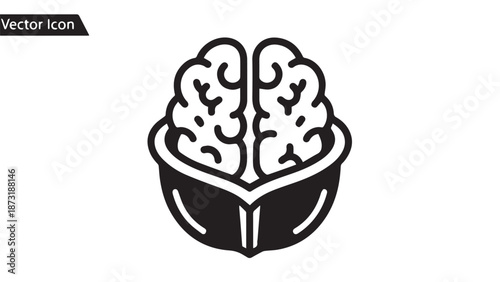 Iconic Illustration of a Brain in a Bowl Symbolizing Thought, Knowledge, and Neuroscience Concept.