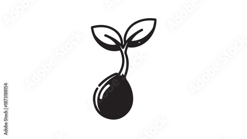 Small sprouting seedling emerging from a round seed in a minimalist illustration.