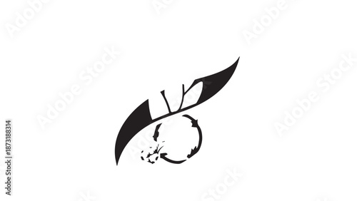 Minimalist black and white bee silhouette with curved wings design.