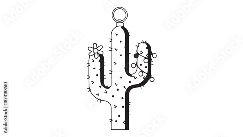 Minimalist Sketch of a Desert Cactus with Armful Silhouettes in Black and White.