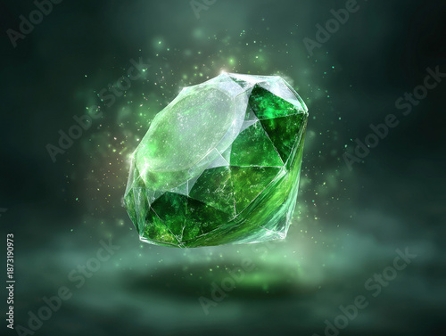 Wallpaper Mural Close-up of a large, centrally positioned green gemstone against a dark background, exhibiting intricate facets and glowing from jade-green to pale lime - AI-Generated Torontodigital.ca