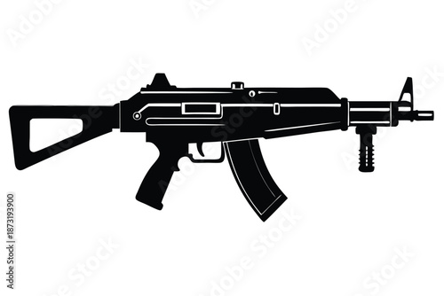 Heavy Machine Gun Firearm Icon, Black and White Silhouette Design for Armed Forces and War Concepts