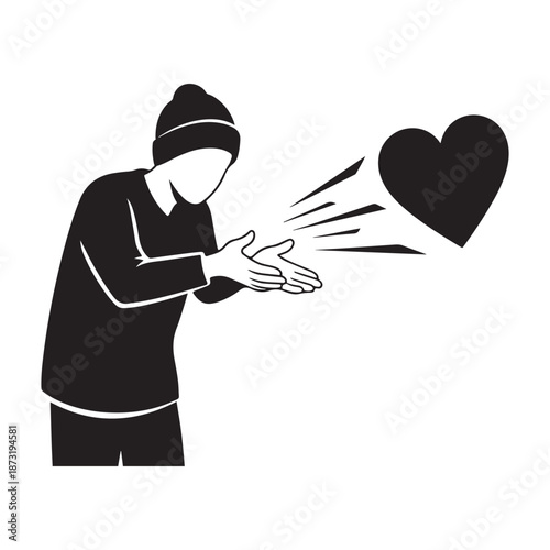 Silhouette person releasing heart expressing emotional suffering and stress
